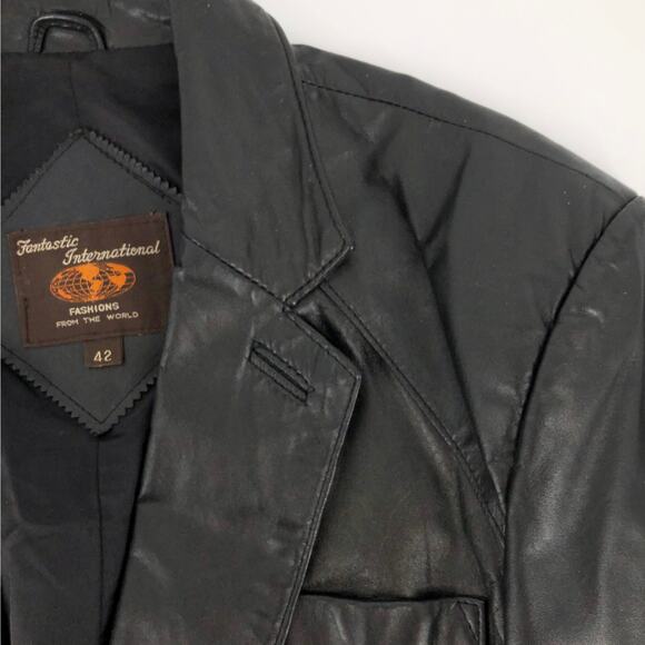 90s black leather blazer jacket 1990s vintage - Picture 8 of 12